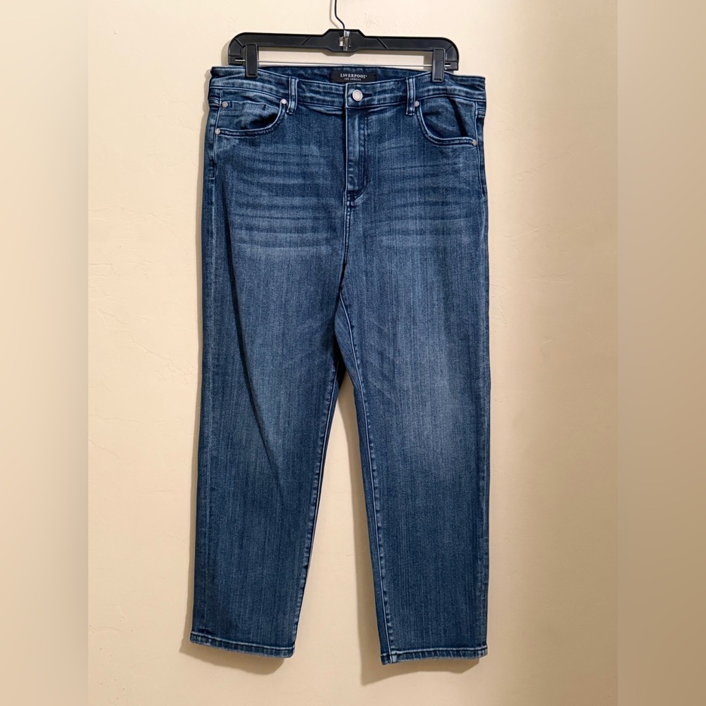 Liverpool Los Angeles Straight Jeans Petite 12/31 Blue Stretch Denim Mid Rise
